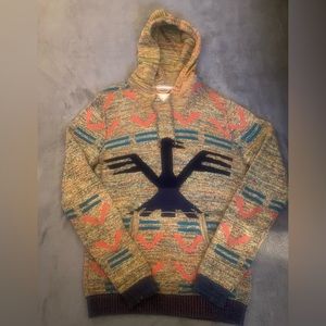 Zoto hoodie, size L, yellow & Orange, with navy blue and green accents